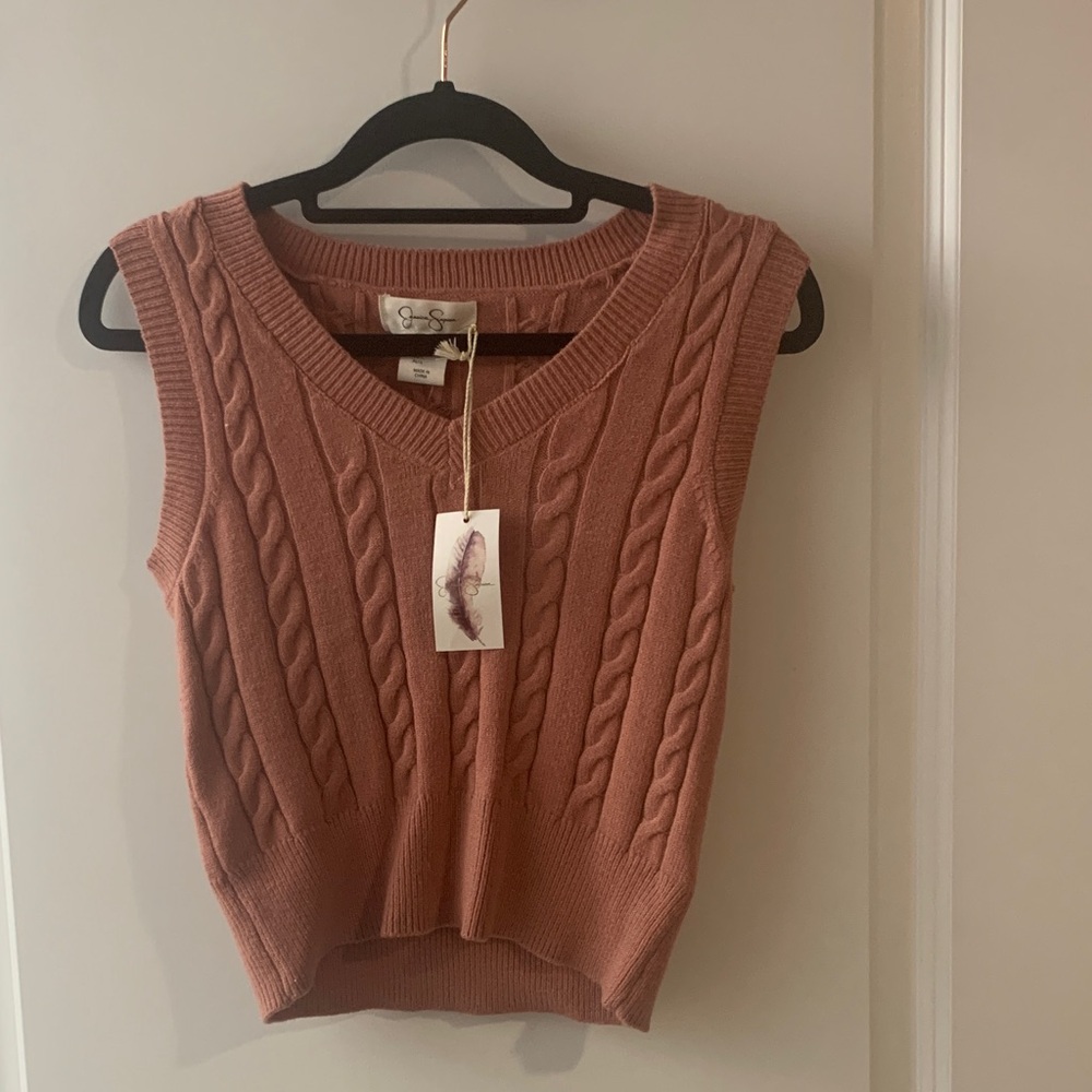 Jessica Simpson Cable Knit Sleeveless Top in Rust